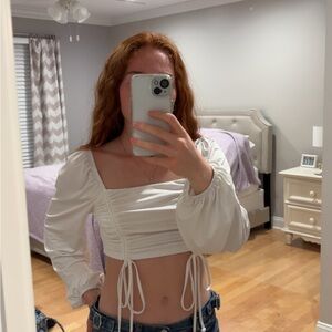 Forever 21 White Ruched Top